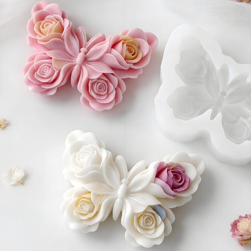 Candle Making Accessories - قالب سيليكون على شكل فراشة ووردة